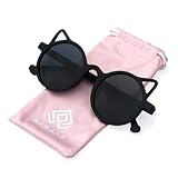 Kids Sunglasses Polarized UV Protection Round Shaped Cat Ears Toddler Sunglasses Age 2-8 | Party Birthday Gift for Girls Boys (Black)