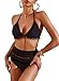 Bdcoco Women's High Waist Two Pieces Bikini Set Padded Stripe Tassel Swimsuit