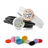 Maromalife 2Pcs Essential Oil Diffuser Bracelet, Stainless Steel Aromatherapy Locket, Adjustable Leather Band, 20 Refill Pads, Gift Set-Silver & Rose Gold Bracelets