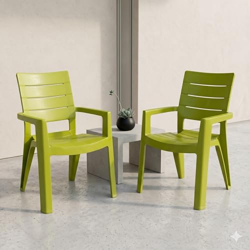 Image of Cello Jordan Polypropylene Plastic Arm Chair | Modern Multipurpose Seating for Home, Office, Garden & Balcony | Ergonomic Indoor & Outdoor Furniture (Color: Green, Set of 2 piece)