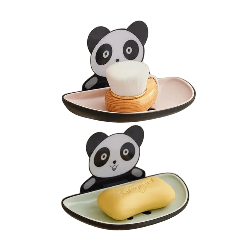 Image of QONETIC Panda Soap Box 2 Pack Soap Holder for Bathroom and Kitchen, Plastic Soap Case, Wall-Mounted Soap Dish, Bathroom Accessories, Kitchen Items, Soap Stand, Durable Design
