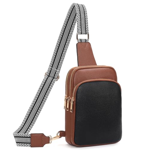 FALAN MULE Small Crossbody Sling Bags Fanny Packs Leather Purses Chest Bag for Women (A-Black with Brown)
