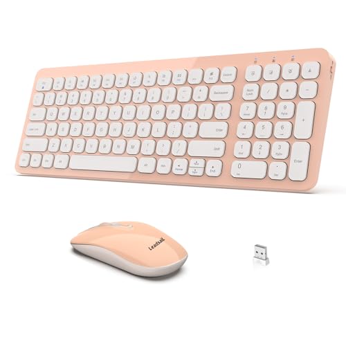 LeadsaiL Wireless Keyboard and Mouse Combo, Ergonomic Wireless Mouse and Keyboard Set for Computer, Compact and Silent Mouse and Keyboard for Laptop, Desktop, PC, Pink