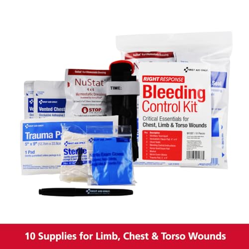 Image of First Aid Only 91137 Critical Essentials Bleeding Control Kit for Chest, Limb & Torso Wounds, 10 Pieces