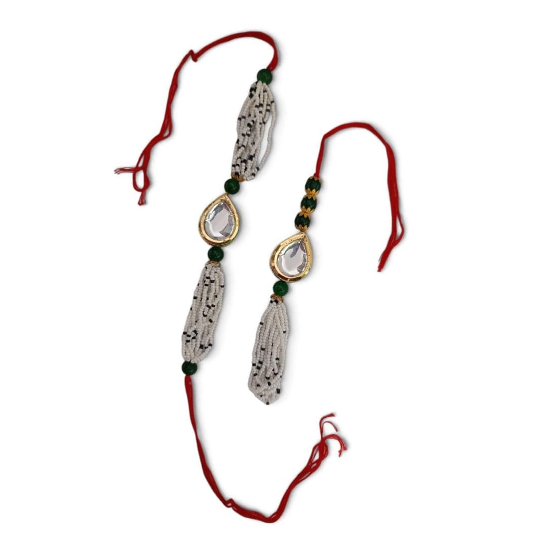 Sweksha Creations Kundan Stone Rakhi set with Multi-Strand Tassel (1 pair)-image-30