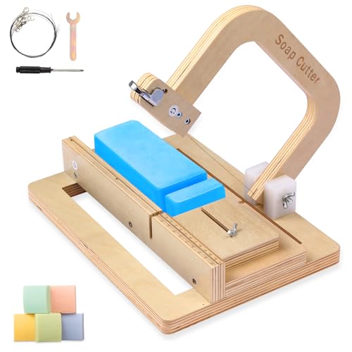 Soap Cutter, Adjustable Wooden Soap Cutter with Stainless Steel Wire, Professional Slicer for Handmade Soap, Cheese, Candles, DIY Soap Making Tool (Light Wood)