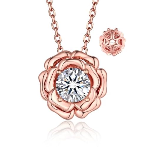 MomentWish Flower Necklace, Anniversary Necklace for Her, 1Carat Moissanite 925 Sterling Silver Rose Necklace for Women Valentine's Day Gift for Wife 4-Rose
