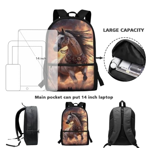 Uourmeti Running Horse Backpack Purse for Boys Girls School Bag Set for Elementary Students Back to School Essentials Kindergarten Book Bag and Lunch Box Water Bottle Holder Pen Case 4 In1 Sets4