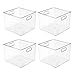 mDesign Plastic Modern Storage Organizer Bin Basket with Handles - 4 Pack - Clear