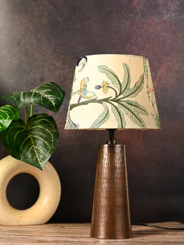Image of Green Girgit Copper Etched V-Shaped Lamp with Taper Muticolor Green Shade | Metal Handcrafted Night & Reading Lamp | Home Decor Items | Living Room Decor