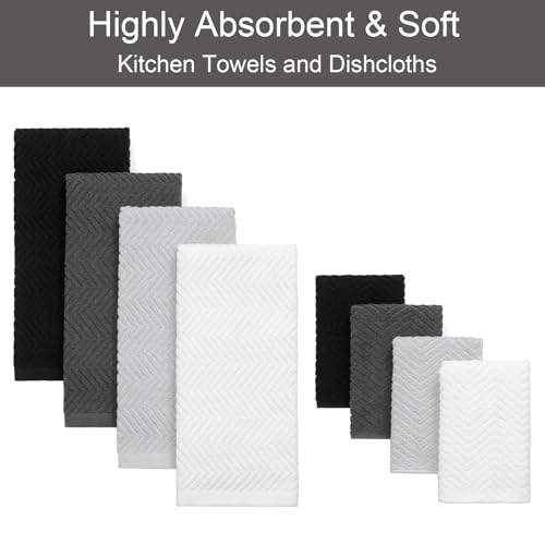 Image of 100% Cotton Kitchen Towels and Dishcloths Set, Pack of 8 Super Absorbent 16 inch x 25 inch Kitchen Towels and 13 inch x 13 inch Dish Cloths (400 GSM)