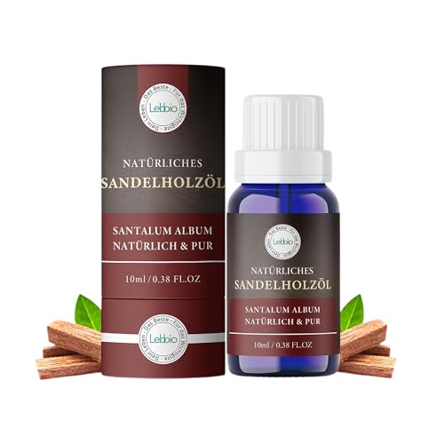LEBBIO Aceite de sándalo 10 ml [100% natural y puro] Aceite de sándalo para difusor, humidificador, aceite aromático, aceite aromático, aromaterapia, equilibrante, inspirador, calentador, aceites