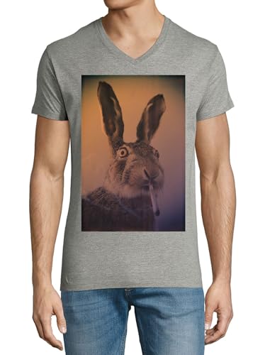 T-shirt col en V High Rabbit Smoking en maille de coton gris durable