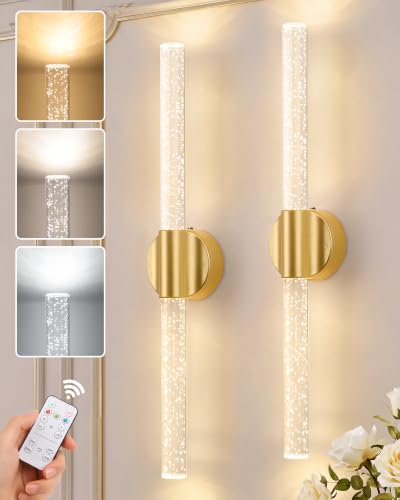 Image of 20.9 Inches Peel and Stick Gold Battery Operated Wall Sconces Set of 2