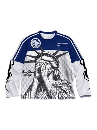 Men's 2 in 1 Graphic Tee Shirts Polka Dots Long Sleeve Striped Baggy T Shirt Streetwear