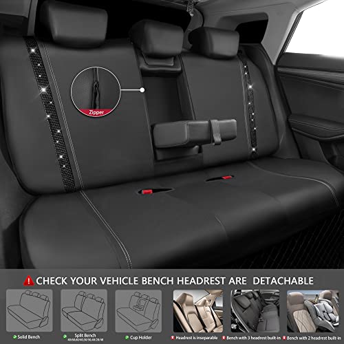 Image of CAR PASS Bling Rhinestone Leather Back Seat Cover, Waterproof Bench Rear Seat Cover Shining Diamond Universal Fit Automotive Glitter Crystal Sparkle Strips for Kid Women Girl, Black Diamond