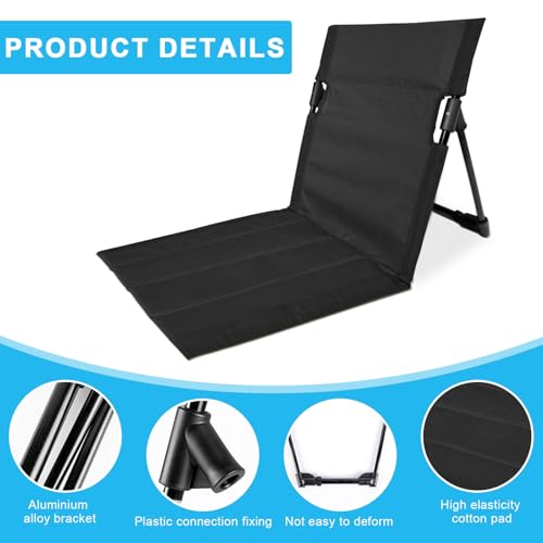 BOUFEIDA Strandmatte mit Rückenlehne, Leichter Bodenstuhl mit Rückenlehne, Klappbarer Strandsitz, Sitzunterlage Outdoor für Terrasse, Außenbereich, Trekking, Camping (Schwarz)