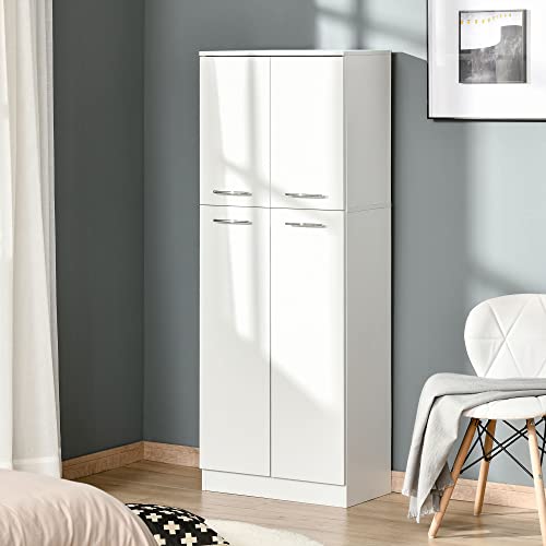 HOMCOM Armario Alto de 2 Puertas Mueble Auxiliar de Almacenaje Multifuncional con 5 Estantes y Baldas Ajustables Moderno para Salón Dormitorio Cocina 59x31x155 cm Blanco - imagen 2