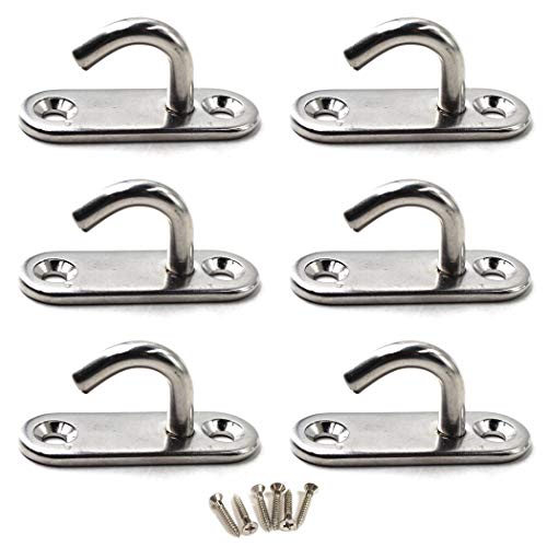 Flomore M6 Ceiling Hook Pad Eye Plate 305 Stainless Steel Wall Mount Hook Heavy Duty for Hanging (Pack of 6,Screws Included)