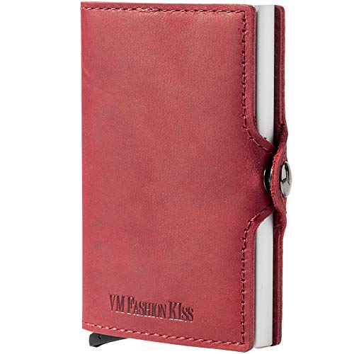 Men Wallet Card Credit Card RFID Blocking Slim Minimalist Card Holder Crazy Horse Cowhide Leather (Crazy Horse red)