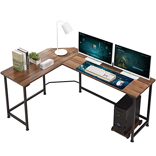 Vecelo Large Corner Computer Desks L-Shaped With Cpu Stand/Pc Laptop Study Writing Table Workstation For Home Office Wood & Metal, 66.3X18.9 Inch, Walnut #TOP26