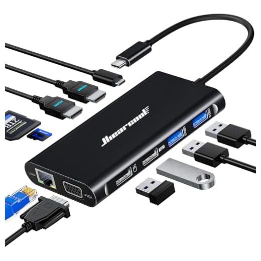 Hiearcool USB C Laptop Docking Station, 11-in-1 Type C Hub Multiport Adapter Dongle, USB C Dock with Dual HDMI VGA 100W PD Charging Gigabit Ethernet for Dell HP Lenovo Windows Laptops
