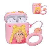 Coralogo Compatible with Airpods 1/2 Cute Case,Cartoon Character Silicone Airpod Designer Skin Kawaii Funny Fun Cool Keychain Ring Design Cover Air pods Cases for Girls Ladies Kids Teens(Sailor Moon)