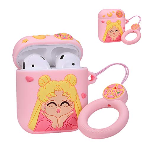 Coralogo Compatible with Airpods 1/2 Cute Case,Cartoon Character Silicone Airpod Designer Skin Kawaii Funny Fun Cool Keychain Ring Design Cover Air pods Cases for Girls Ladies Kids Teens(Sailor Moon)