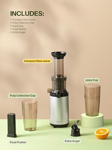 Masticating Juicer Machines, Reemix Cold Press juicer Machine Compact & Small Size, Juice Extractor, Nutrient and Vitamin Dense, BPA-Free Tritan, Easy to Clean (Silver)
