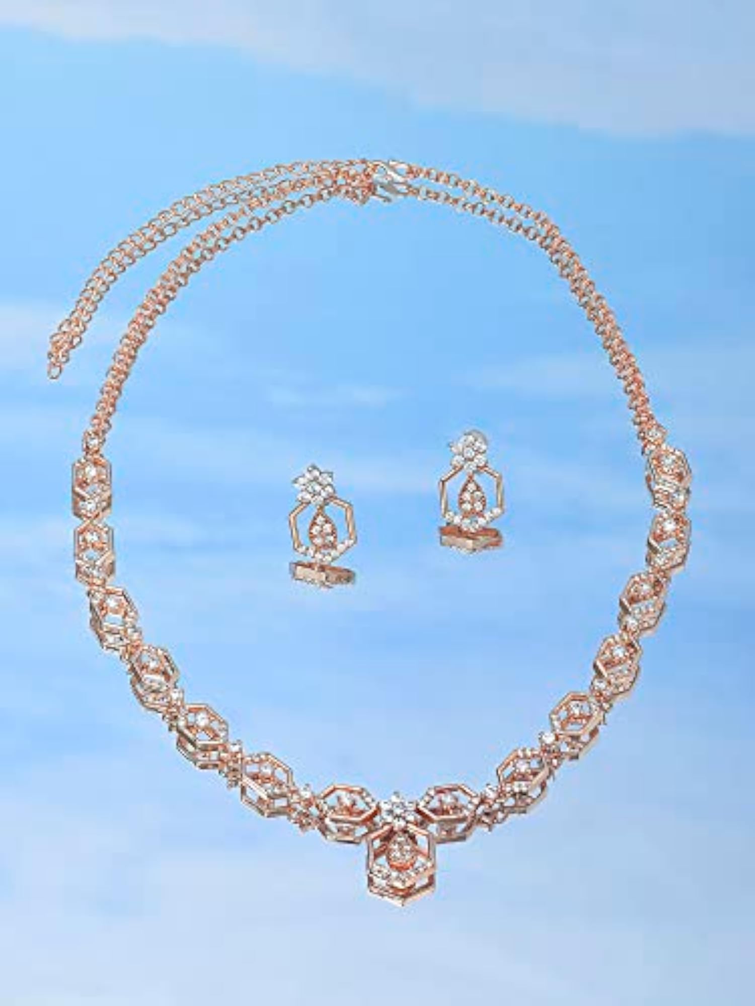 Women's Dazzling Cubic Zirconia Bling Necklace & Earring Set