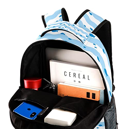 Mochila para portátil cómoda pez rayas azules ligera gran capacidad 4