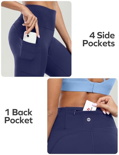 Ewedoos Women's Navy Blue Leggings with 5 Pockets, High Waisted, Tummy Control, 4-Way Stretch, Squat-Proof, 25"/27" Inseam, Yoga, Running, Workout, Casual