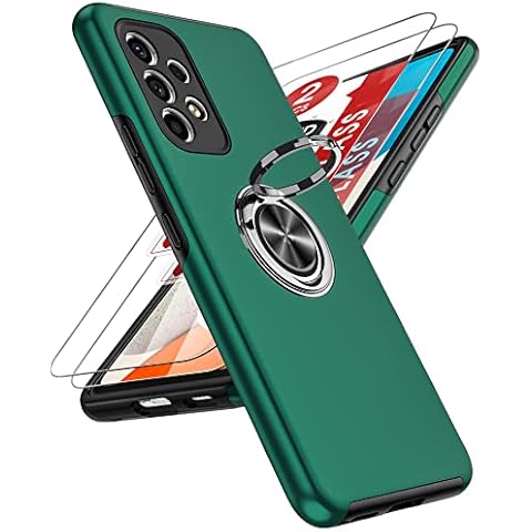 LeYi for Samsung Galaxy A53 5g Case and 2x Screen Protectors, Heavy Duty Protection Shockproof Cover with Built-in Ring Holder Lightweight Silicone Hybrid Phone Case for Galaxy A53 5g Green Cover