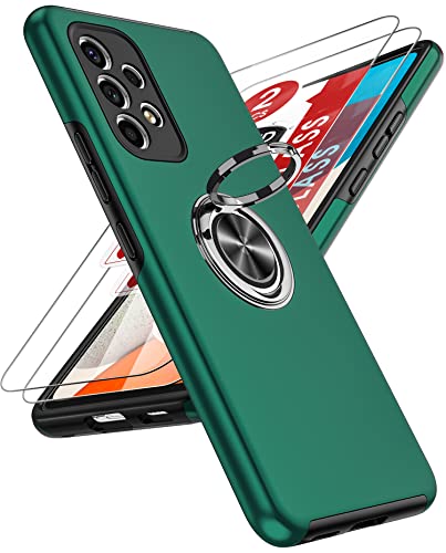 LeYi for Samsung A53 5g Phone Case and 2x Screen Protectors Heavy Duty Protection Shockproof Cover with Built-in Ring Holder Lightweight Silicone Hybrid Phone Case for Galaxy A 53 5g Green