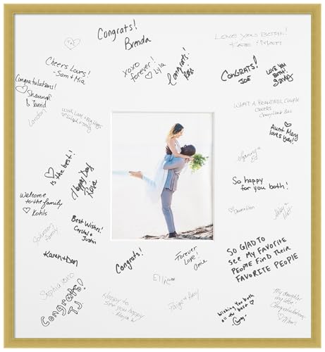 Amanti Art Signature Mat 8x10 Picture Frame, Photo Frame Wedding Guest Book Alternative, Autograph Picture Mat for Signature Board, Wedding Celebrations Graduations, Retirement, Gold Wood Framing