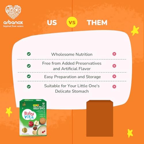 BabyVita Multi Millet Wheat Apple - Powerful Pack of 16 Essential Nutrients - No Added Sugar, No Added Preservatives, Natural Ingredients - 280g