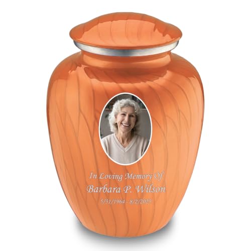 Image of Geturns - Adult Cremation Urns for Human Ashes I Large Photo Funeral Urn for Men and Women I 200 lbs (Pearl Orange)