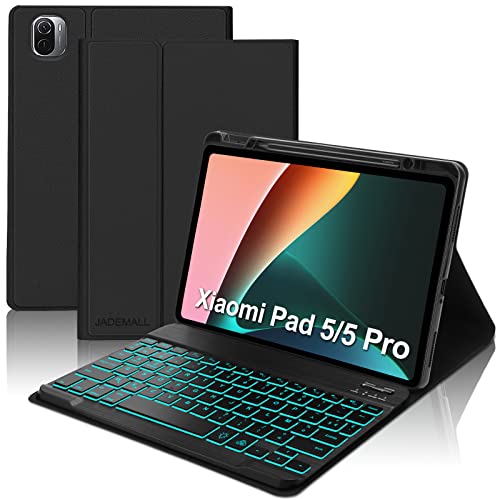 JADEMALL Coque Clavier pour Xiaomi Pad 5/5 Pro 11 Pouces 2021, AZERTY Clavier Bluetooth sans Fil Rétro-éclairé pour Xiaomi Pad 5/5 Pro, Noir Cover