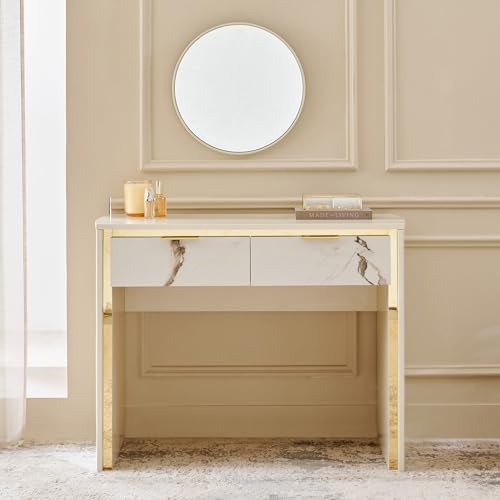 Image of Home Centre | Modern Radiance Dresser Mirror with Drawers | Full Length Mirror for Home | Engineered Wood | Cream | 1 Year Warranty