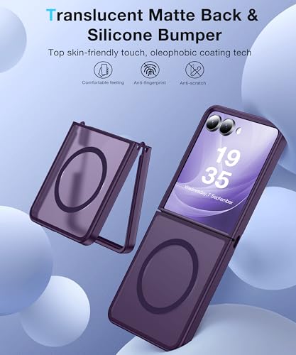 Image of Magnetic for Samsung Galaxy Z Flip 7 Case [Compatible with MagSafe][Anti-Fingerprint][Military Grade Drop Proof] Translucent Hard Back&Soft Silicone Bumper for Flip 7 Phone Case,Fantasy Purple