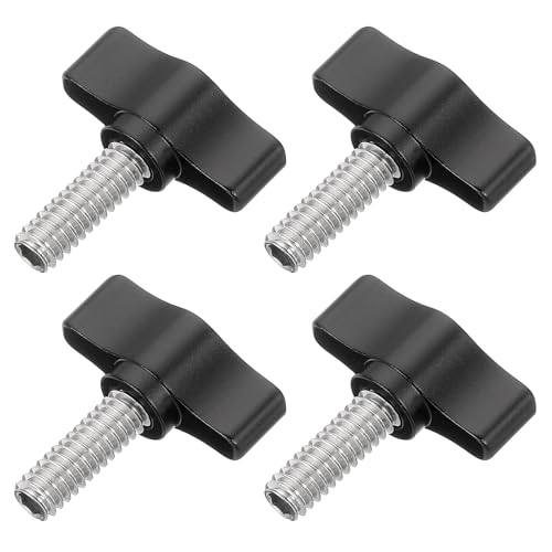 QUARKZMAN 4 Pcs 1/4 - 18.4 Vis À Oreilles, 304 Acier Inoxydable Fileté Moleté Vis À Oreilles Réglable Tee Aile Vis Poignées De Serrage Pour Kinds of Stand and Machine, Noir