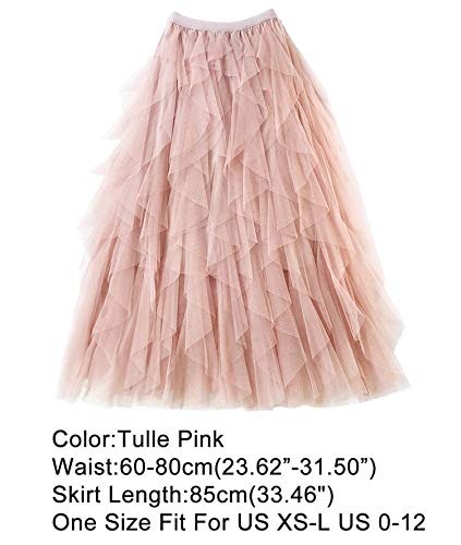 Femiserah Women's Long Rainbow A Line Tulle Tutu Skirts Tiered Skirt Petticoat (Tulle Pink) #TOP1