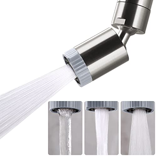 Image of Rotating Faucet Nozzle,360 Swivel Kitchen Faucet Aerator Splash-Proof, 3-Flow Sprayer Female Bathroom Faucet Attachment,Faucet Attachment for Kitchen Sink,Faucet Aerator Sprayer Brushed Nickel