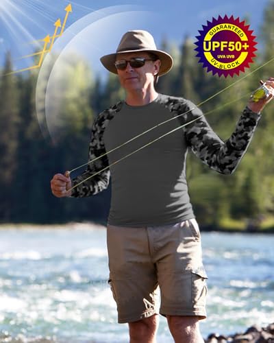 Image of FISHEAL Mens Long Sleeve Fishing Camo Shirts, UPF 50+ Sun Swim Rash Guard