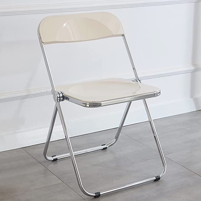 KAIHAOWIN Luxury Modern Acrylic Folding Chair Transparent Chairs-Ghost Stackable Crystal Folding Chair-PC Plastic Living Room Seat-Chrome Frame and Foldable Acrylic Chair for Outside Inside-White