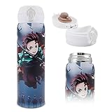 Anime Slayer Water Bottle, Vacuum Insulated Kimetsu no Nezuko Tanjirou Cosplay Stainless Steel 16.9oz Cup Thermoses with Locking Cover Leak-Proof Design (WB-Slayer A 2403)