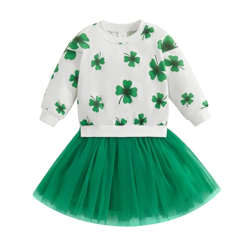 Sasaerucure St. Patrick’s Day Outfit Clothes Toddler Baby Girl Clover Shirt Tulle Tutu Skirt Little Girl St. Patrick’s Day Dress (Green, 4-5T)