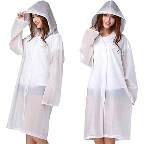 Vegena Pack of 2 Rain Poncho, Eva Rain Cape, Reusable Raincoat with Hood, Waterproof, Transparent, Breathable, Portable Rainwear, Rain Jacket, 160 - 190 cm for Men and Women Cover