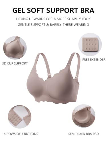 Image of COCOMARTS Jelly Bras for Women No Underwire Scalloped Push Up Wireless Bralettes Seamless Soft Comfort Everyday Tshirt Bra