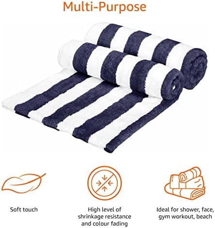 Amazon Basics Beach Towel - Cabana Stripe, Navy Blue, Pack of 2
